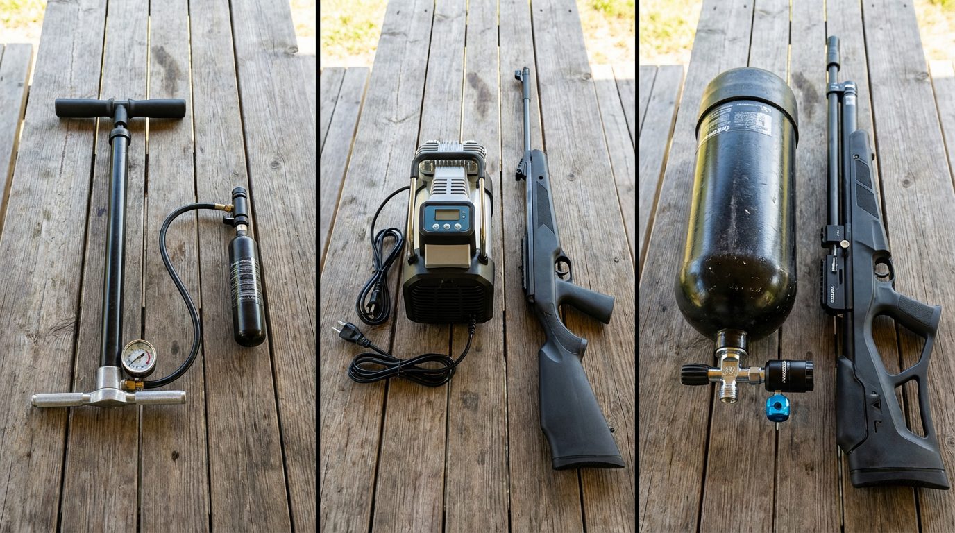 Comparaison pompe manuelle compresseur et bouteille de plongée pour PCP