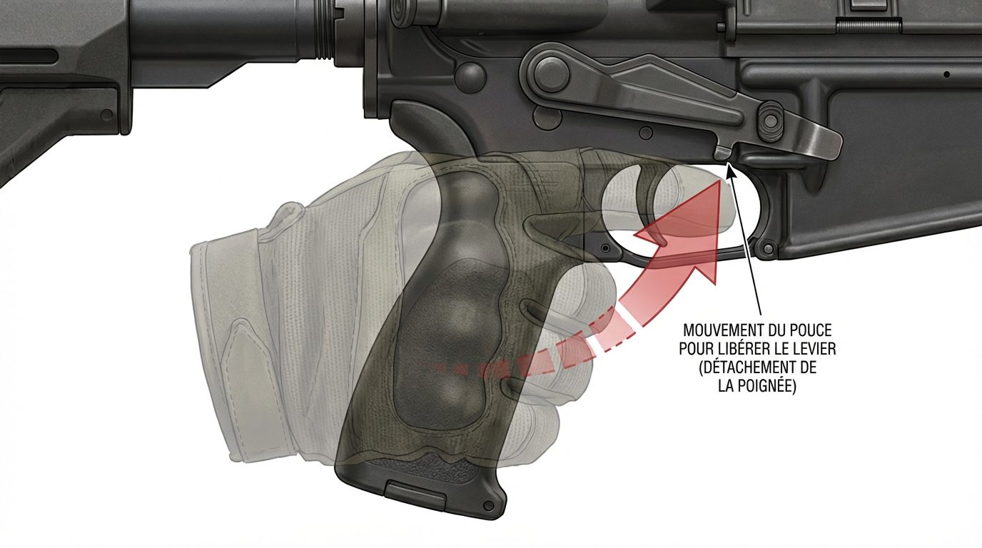 Schéma ergonomique montrant le mouvement du pouce sur la Speedline