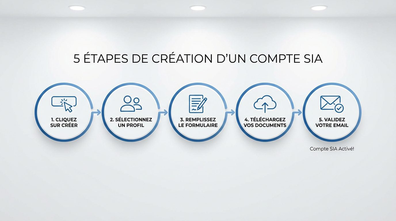 Infographie des 5 étapes de création d'un compte SIA