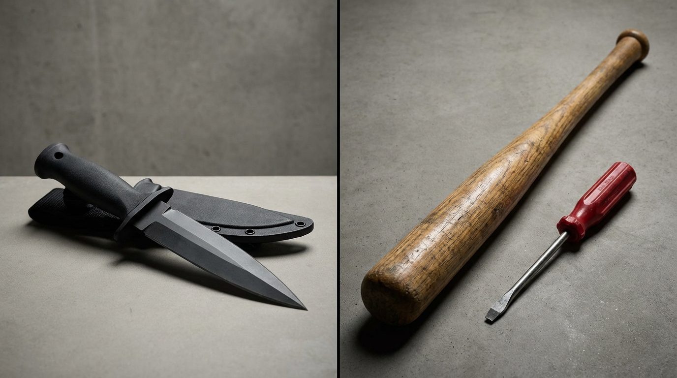 Comparaison arme par nature et arme par destination : dague contre batte de baseball