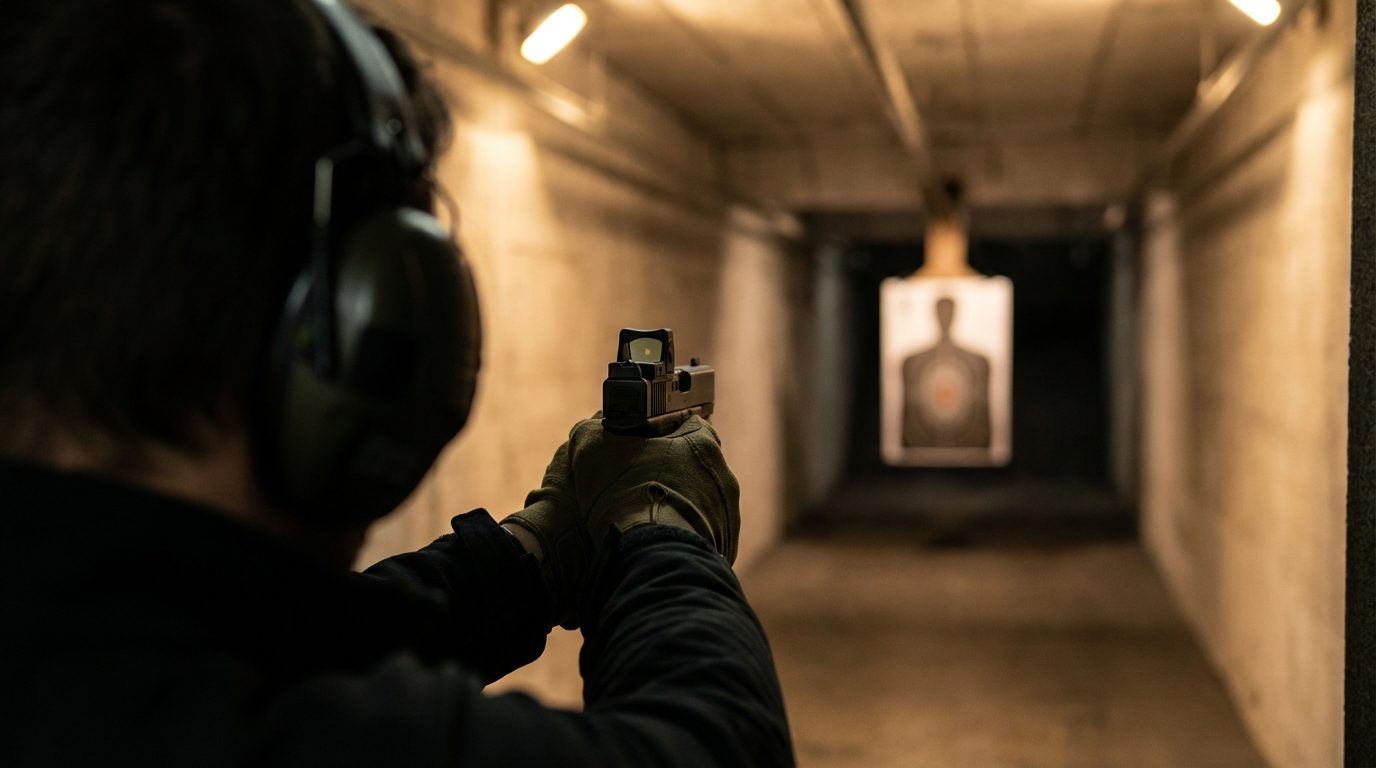 Tireur sportif effectuant ses tirs contrôlés au stand