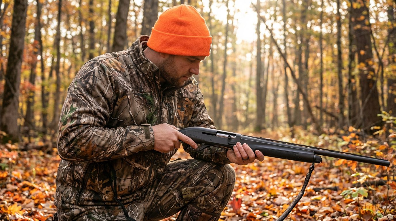 Chasseur en battue avec une carabine Benelli Argo bien entretenue