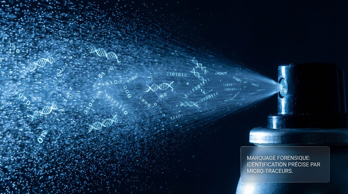 Visualisation microscopique de la brume de marquage ADN