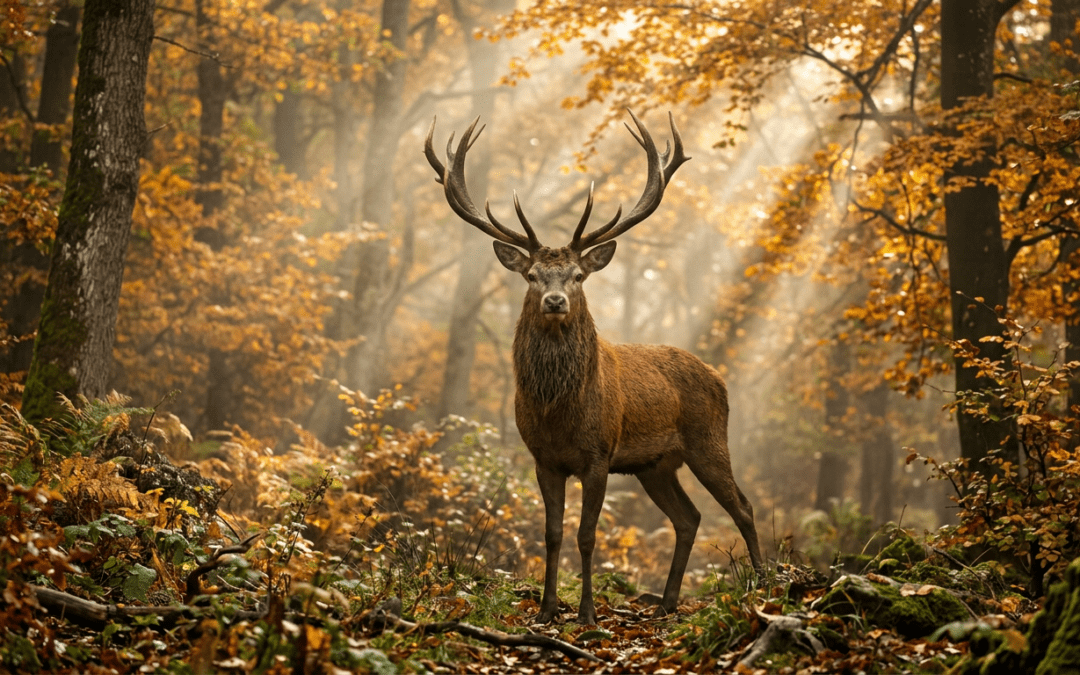 Grand cerf majestueux dans une forêt européenne en automne