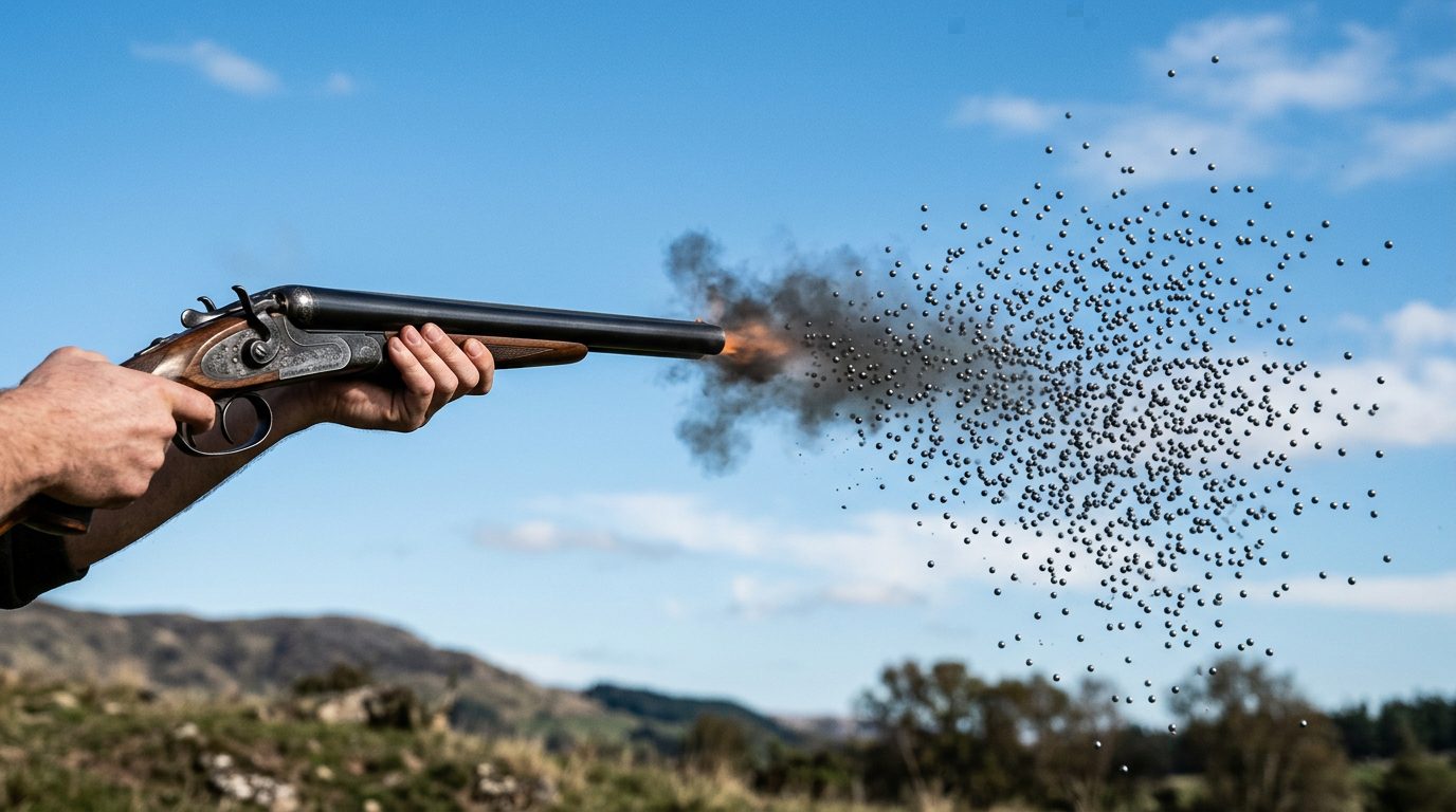 Dispersion de la grenaille à la sortie d'un canon lisse de fusil