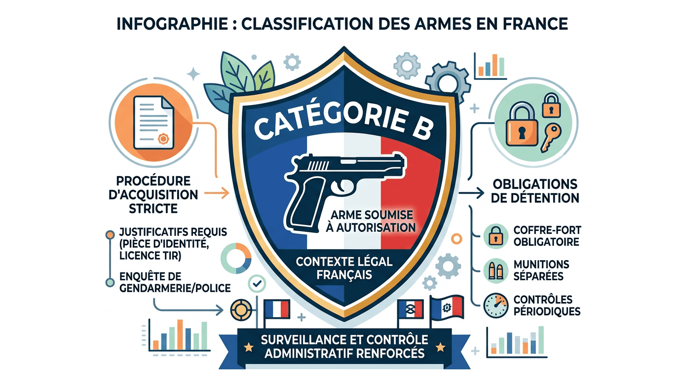 Illustration classement catégorie B pistolet 22LR