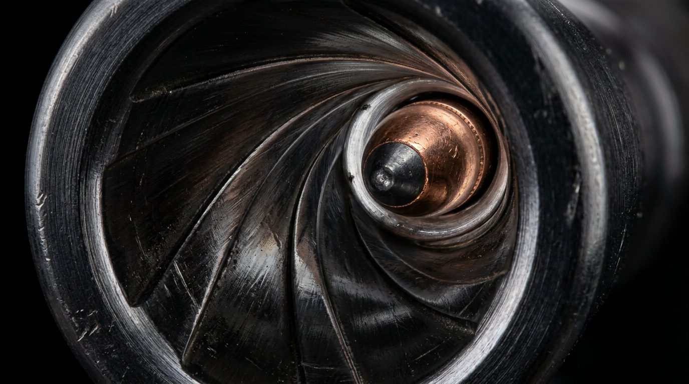 Vue macro des rayures en spirale à l'intérieur d'un canon de carabine
