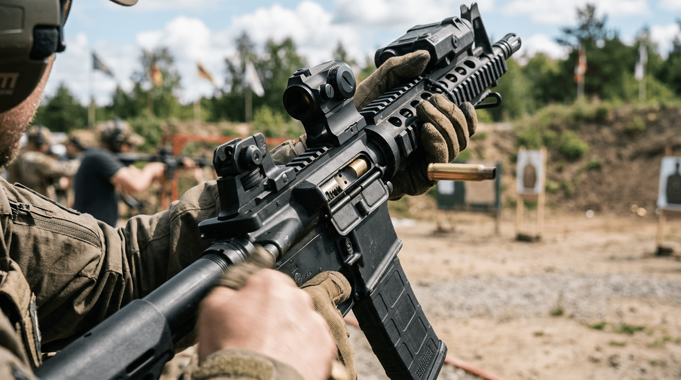 Éjection d'une douille laiton sur carabine linéaire