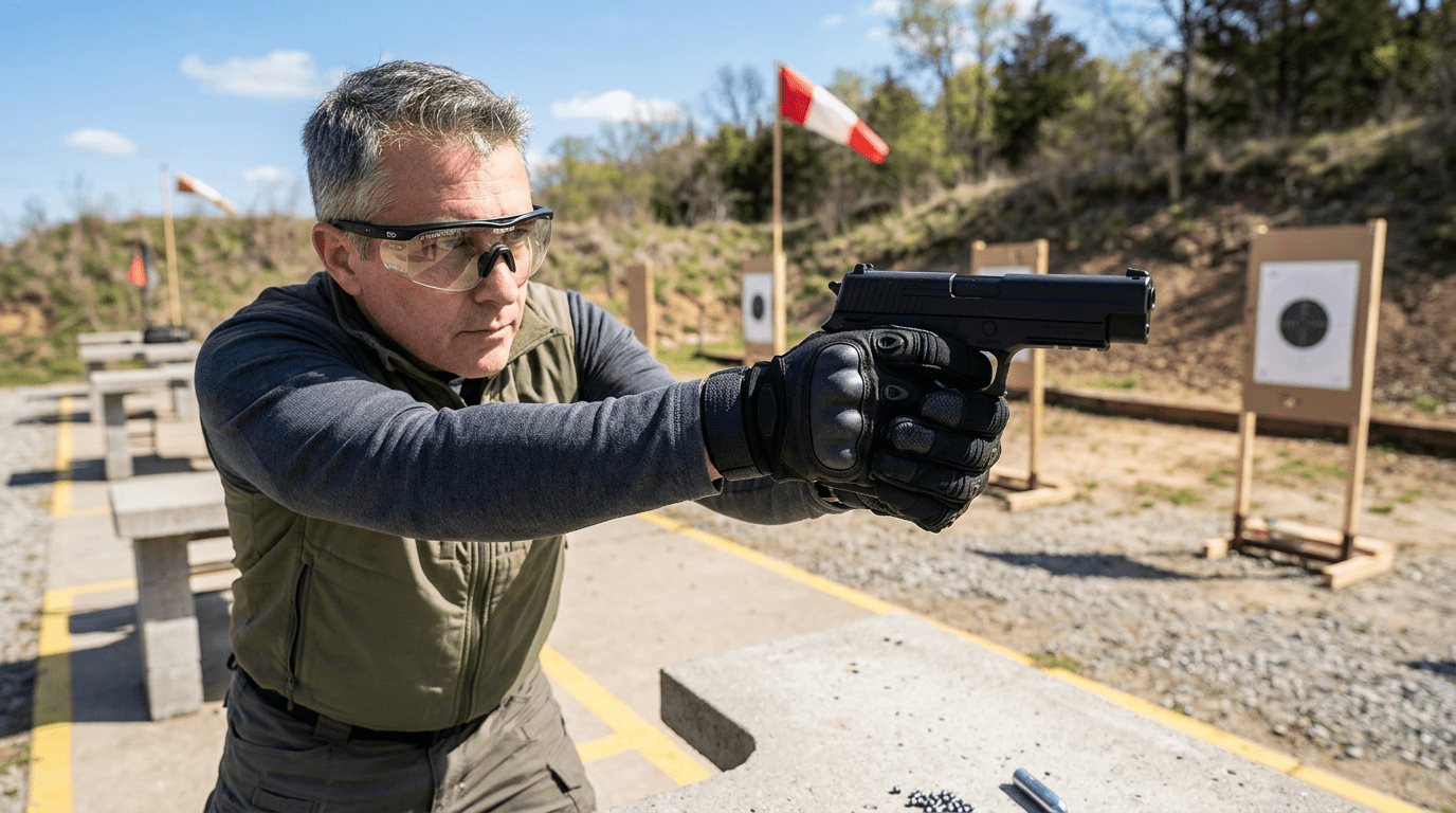 Tireur portant des lunettes de protection balistique