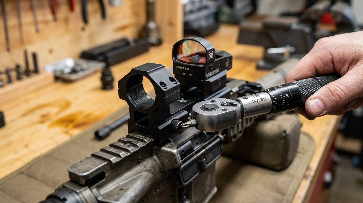 Serrage des colliers de montage d'un point rouge avec une clé dynamométrique