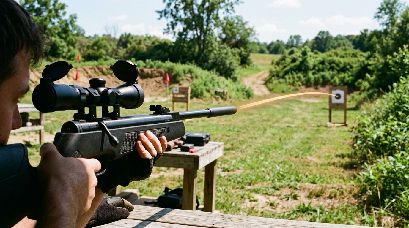 Illustration de la trajectoire balistique d'un plomb de carabine selon la distance
