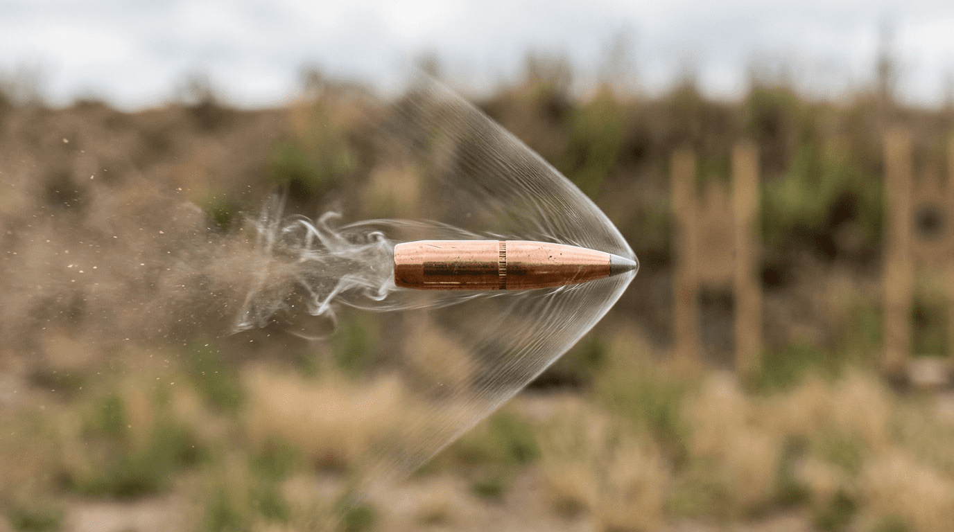Ogive de balle en plein vol montrant l'onde de choc balistique