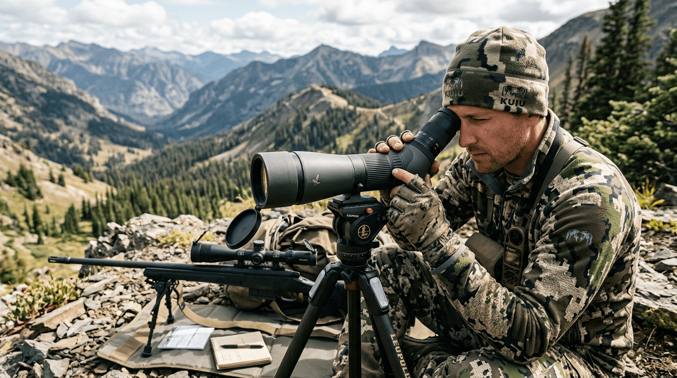 Tireur utilisant une longue-vue pour évaluer la distance et le vent