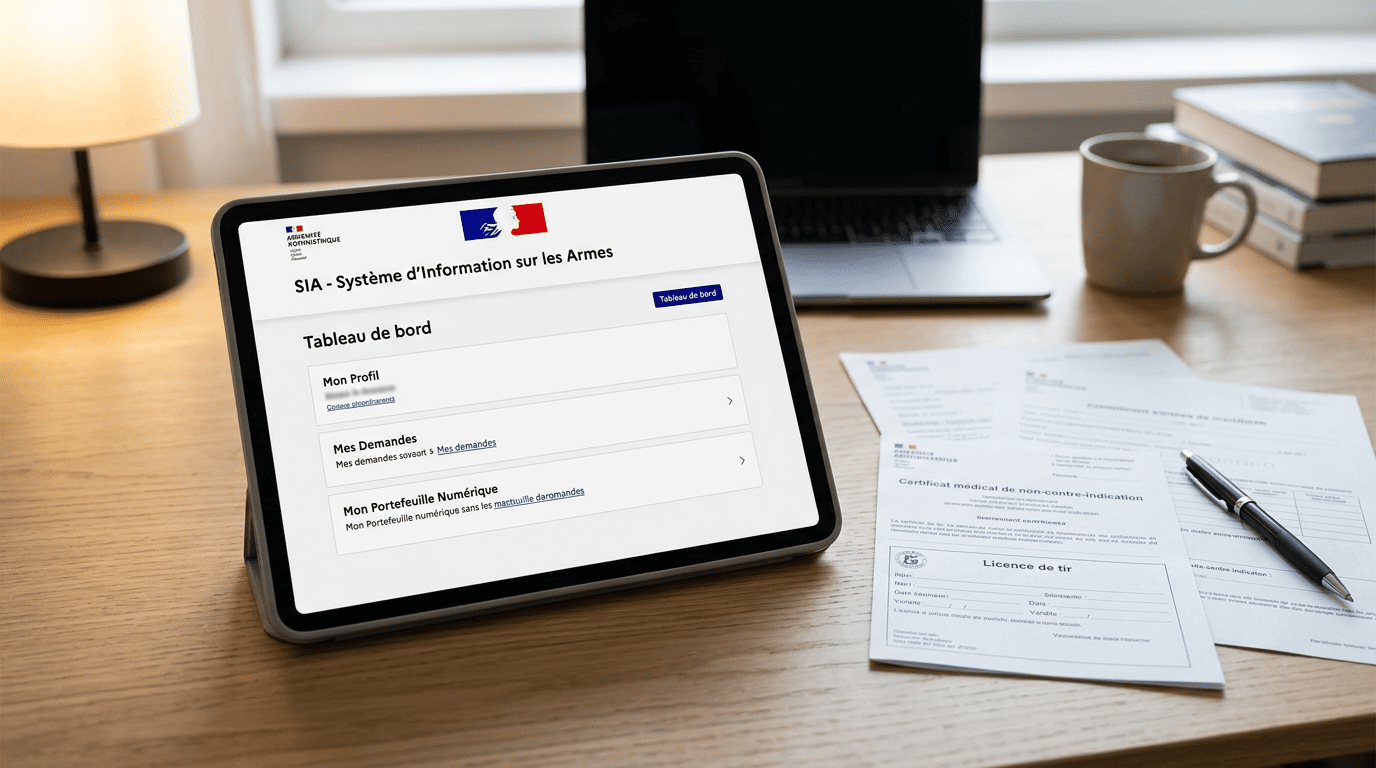 Interface compte SIA et documents administratifs armes