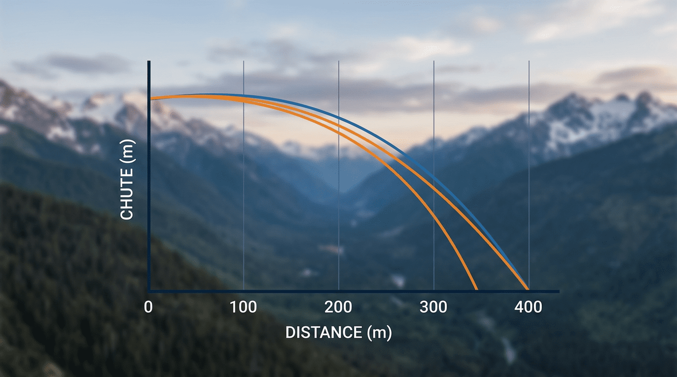 Graphique illustrant la trajectoire tendue et la chute de balle du .30 R Blaser