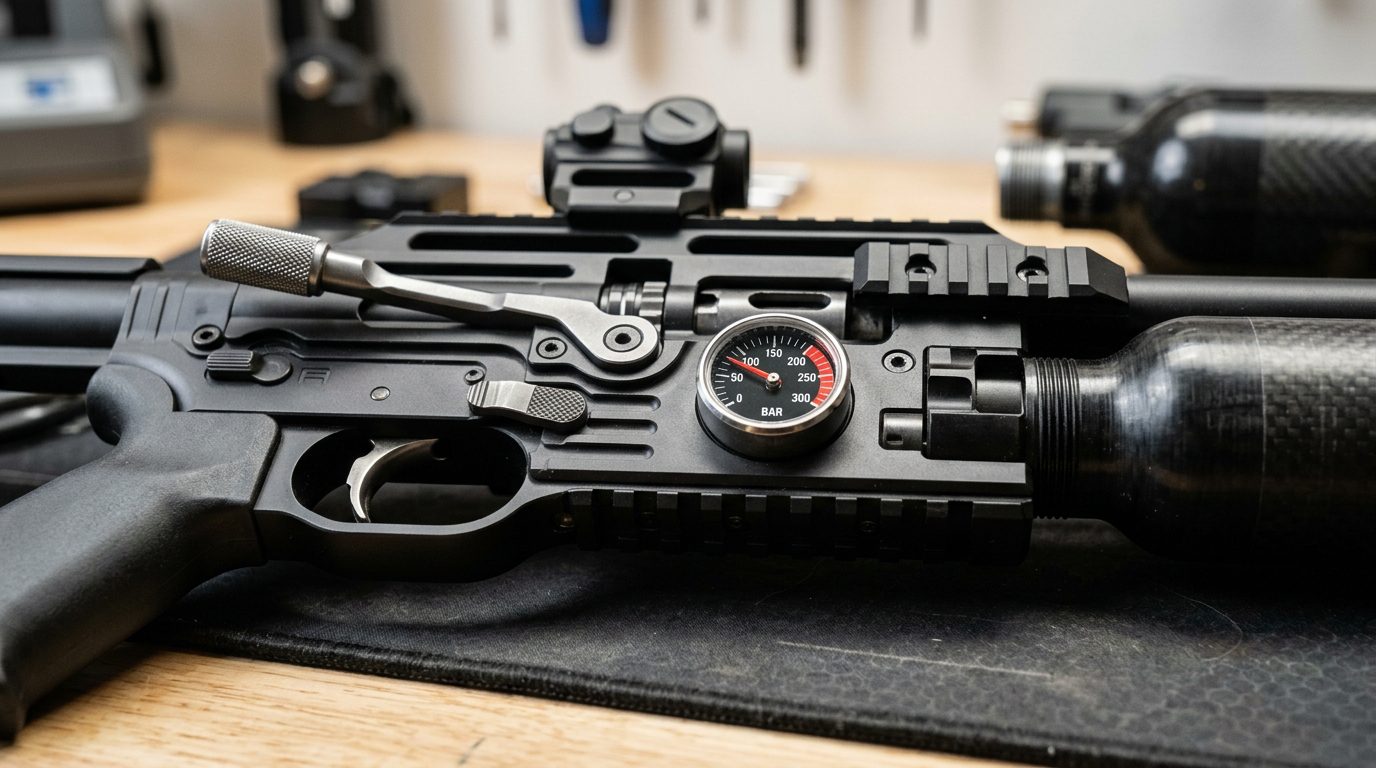 Mécanisme et manomètre d'une carabine PCP haute puissance