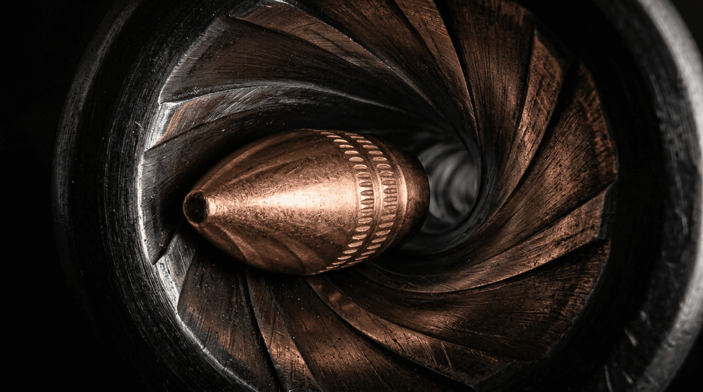 Rayures internes d'un canon de carabine assurant la stabilité gyroscopique de la balle