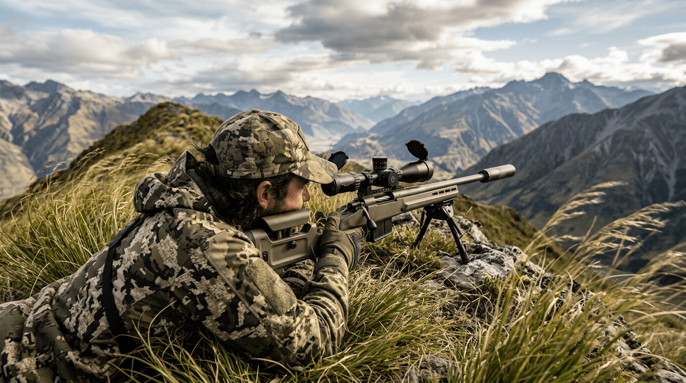 Tireur de précision évaluant le vent en montagne avant le tir