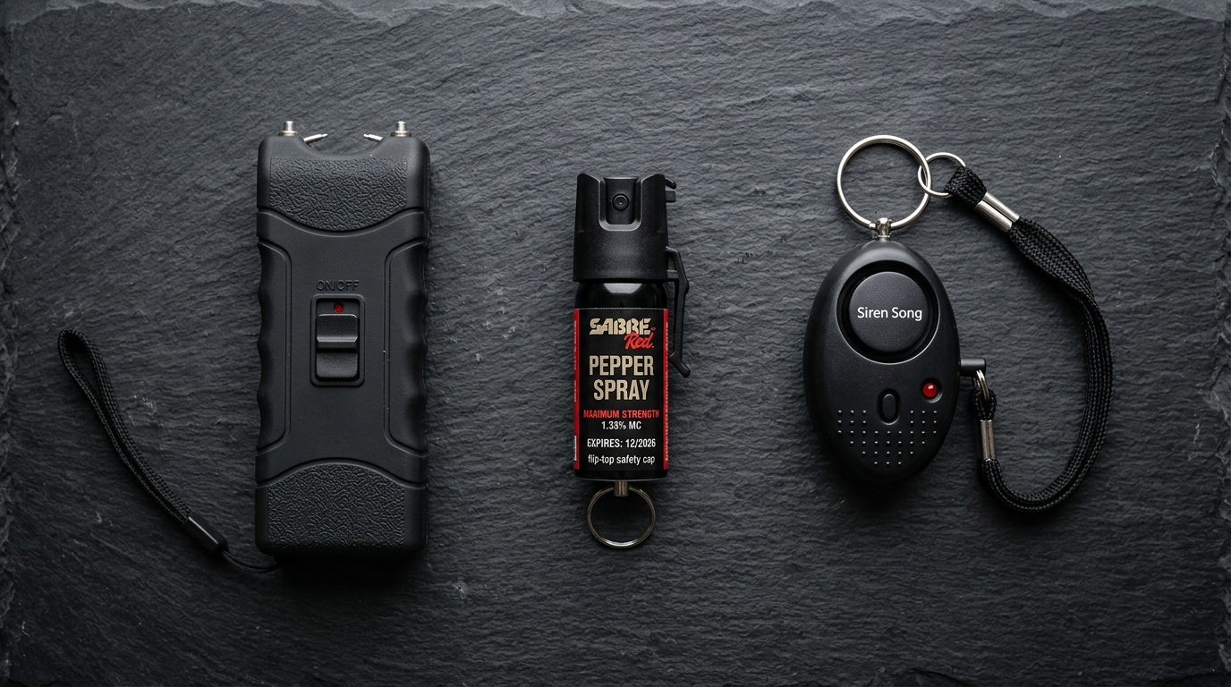 Kit de sécurité personnelle avec shocker, spray au poivre et alarme sonore