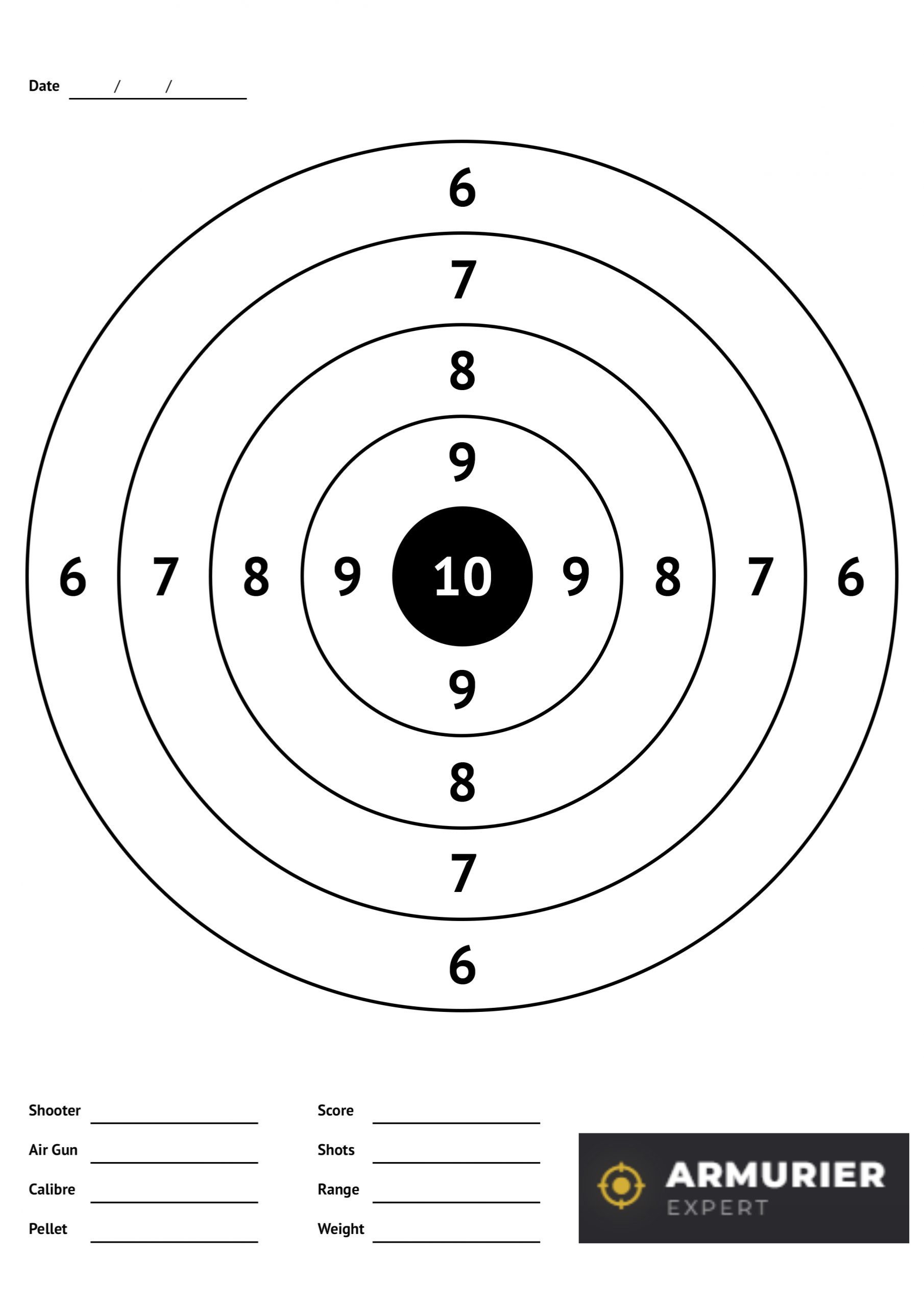 Cible de tir plinking bullseye classique format A4 gratuite