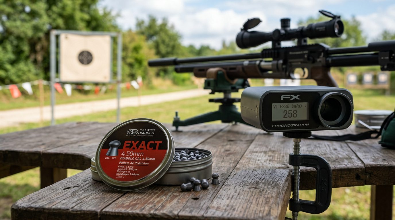 Équipement de tir sportif avec boîte de plombs 4.5mm et chronographe