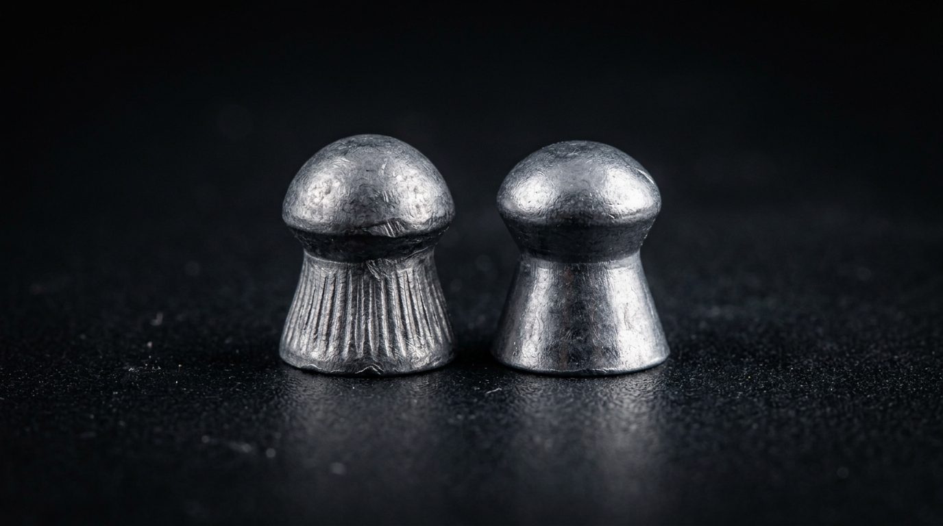 Comparaison macro de deux plombs 4.5mm montrant la jupe et la tête bombée