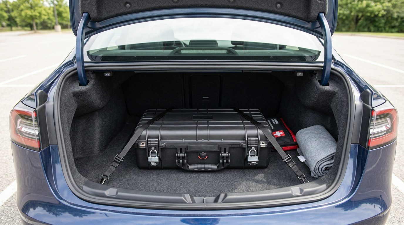 Mallette de transport verrouillée dans le coffre d'une voiture pour une arme