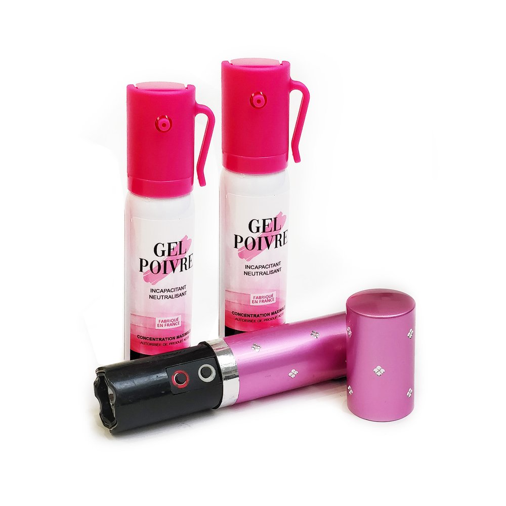 Kit auto-défense femme discret lipstick rose et 2 bombes lacrymogènes