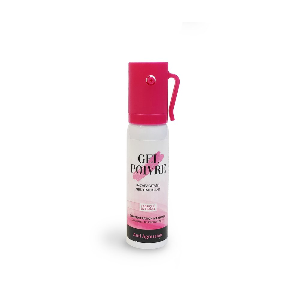 Bombe lacrymogène femme gel poivre rose 25 ml de poche