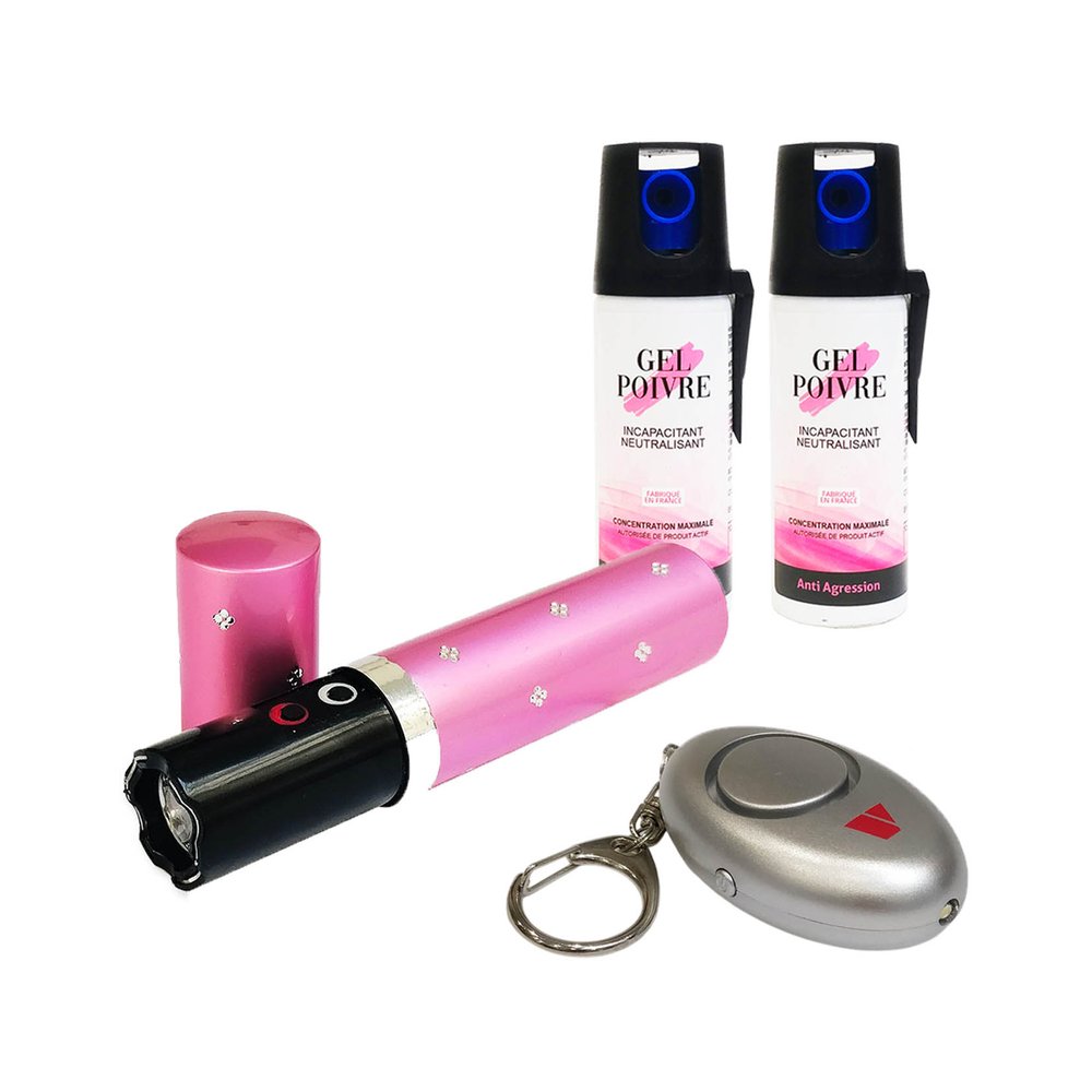 Pack défense femme sac à main lipstick alarme gels poivre