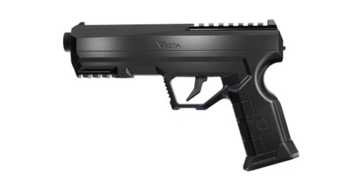 Le pistolet de défense Vesta P68 Guardian calibre .68 vu de profil sur fond blanc
