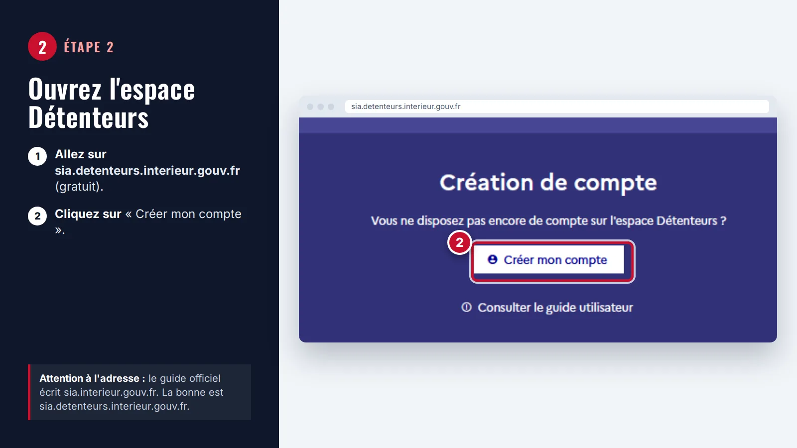 Étape 2 : page d'accueil de l'espace Détenteurs du SIA, bouton « Créer mon compte » encadré en rouge