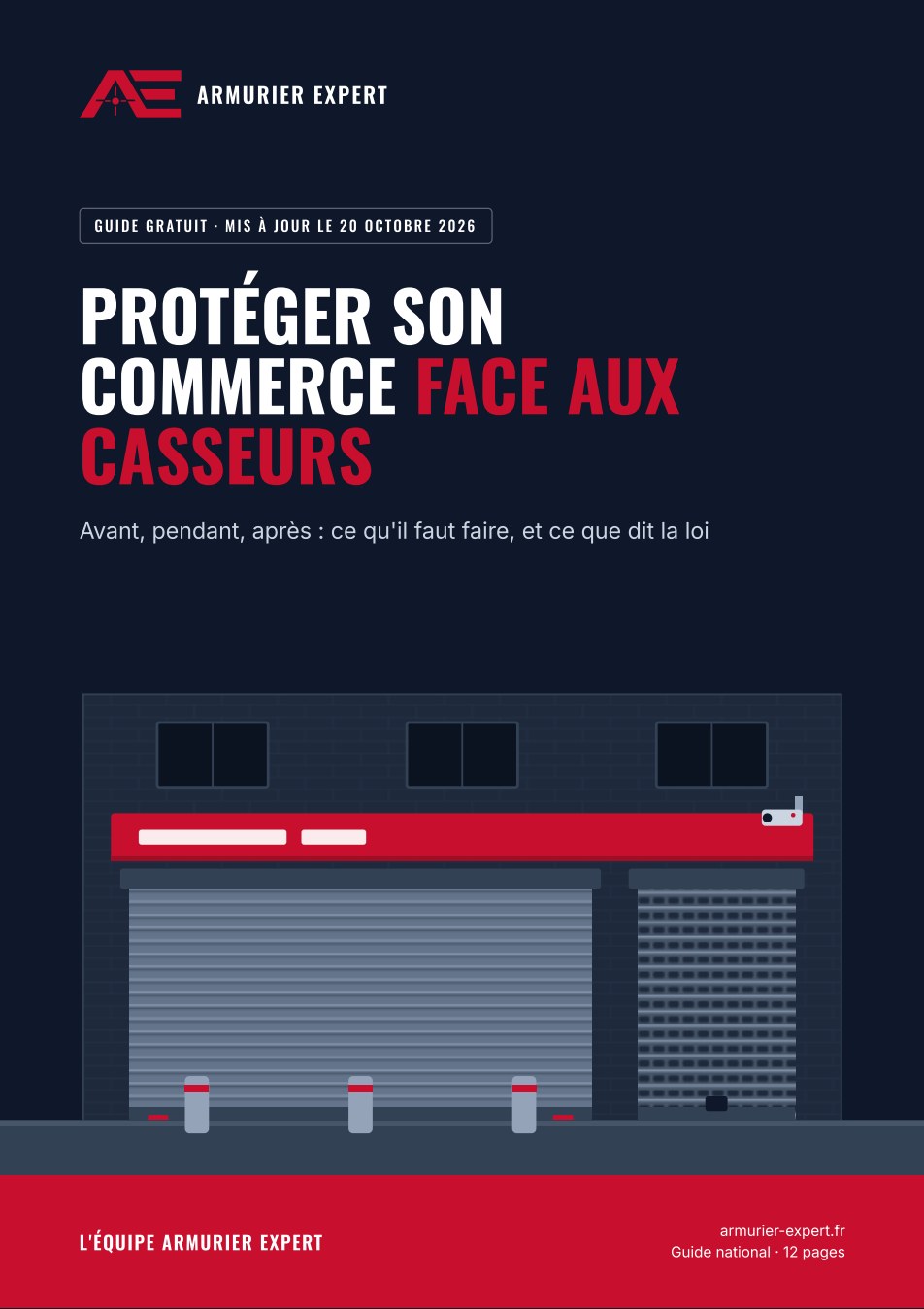 Couverture du guide gratuit Protéger son commerce face aux casseurs, Armurier Expert