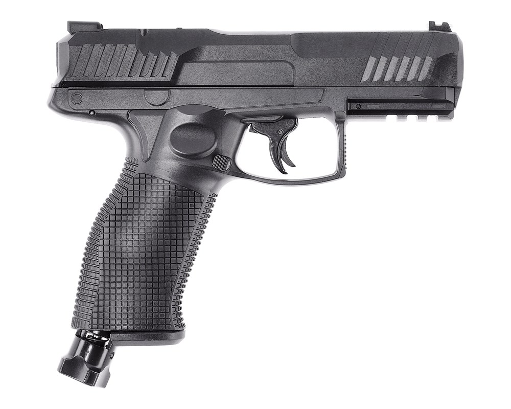 Umarex TPX50 Gen2 vu de profil côté droit, bouchon de CO2 sous la poignée
