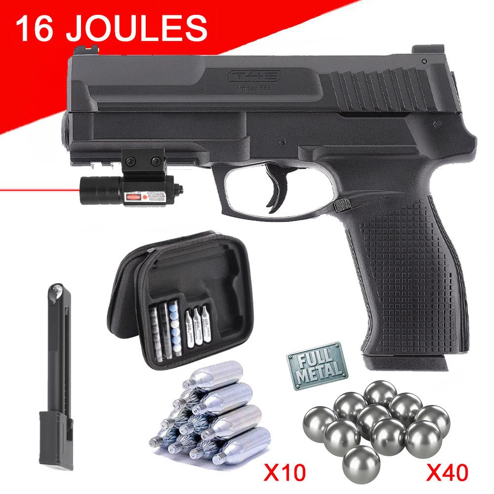 Pack Impax P68 : chargeur 9 coups, micro laser, 10 CO2 et 40 billes Full Métal